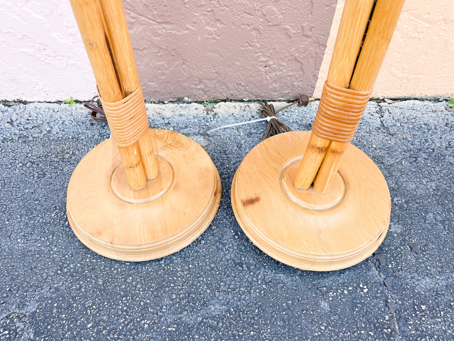 Pair of Old Florida Bamboo Floor Lamps