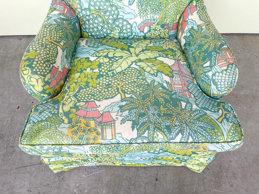 Pair of Palm and Pagoda Upholstered Chairs