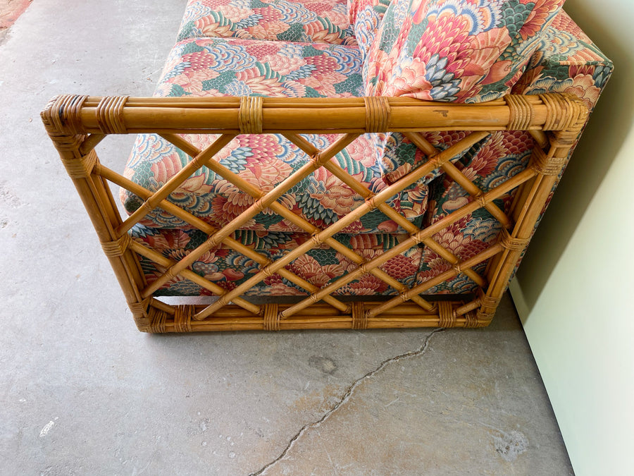 Upholstered Rattan Loveseat