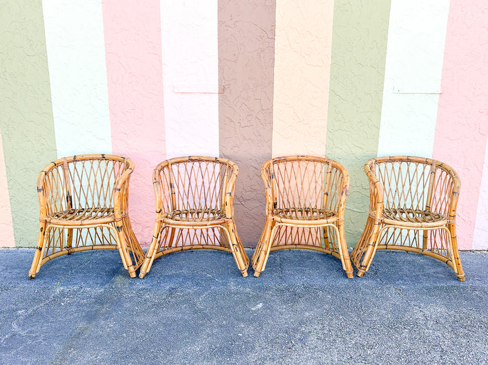Set of Four Island Chic Rattan Barrel Chairs