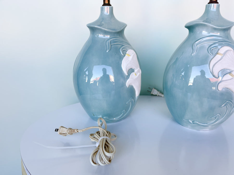 Pair of Petite Seafoam Lily Lamps