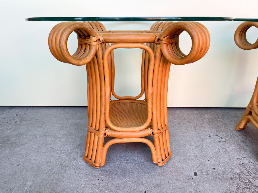 Pair of Island Whimsy Rattan Side Tables
