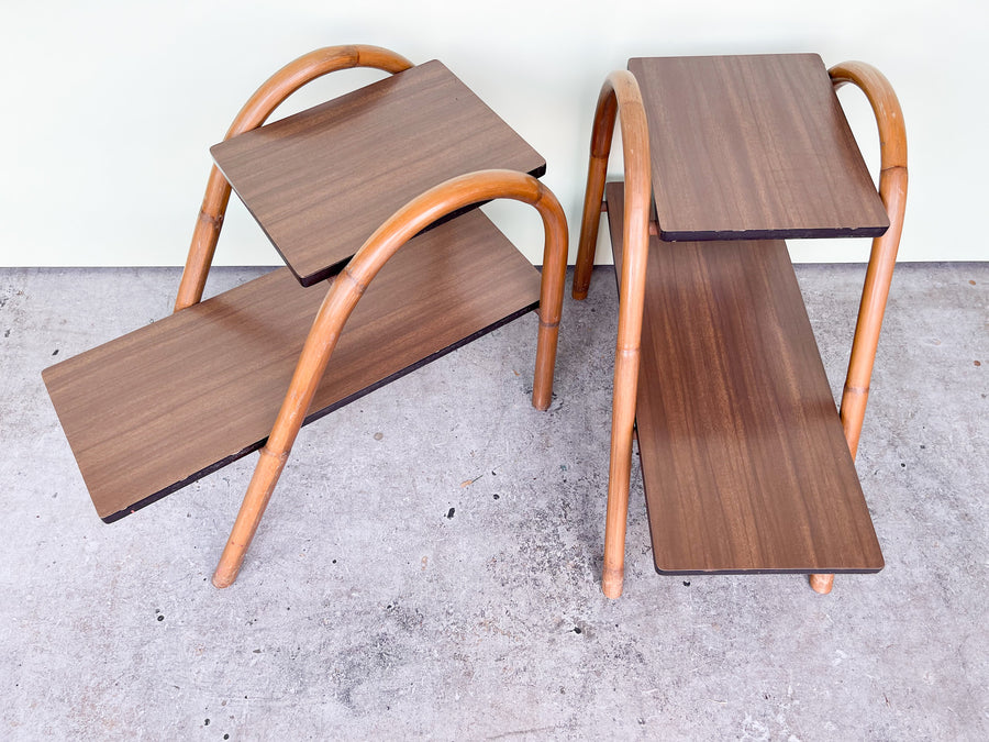 Pair of MCM Rattan Side Tables