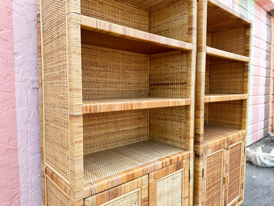 Pair of Rattan Wrapped Cabinets