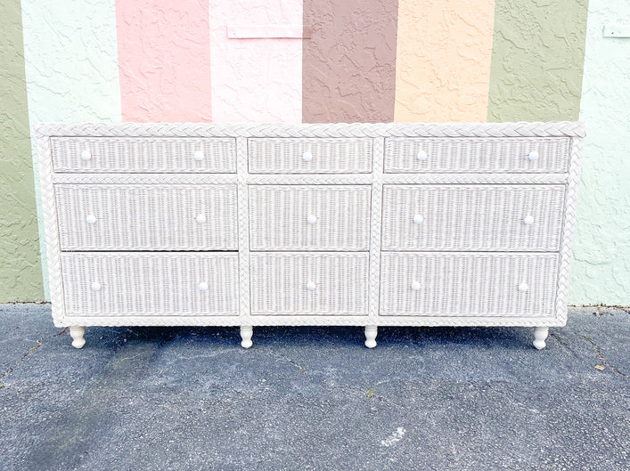 Braided White Rattan Triple Dresser