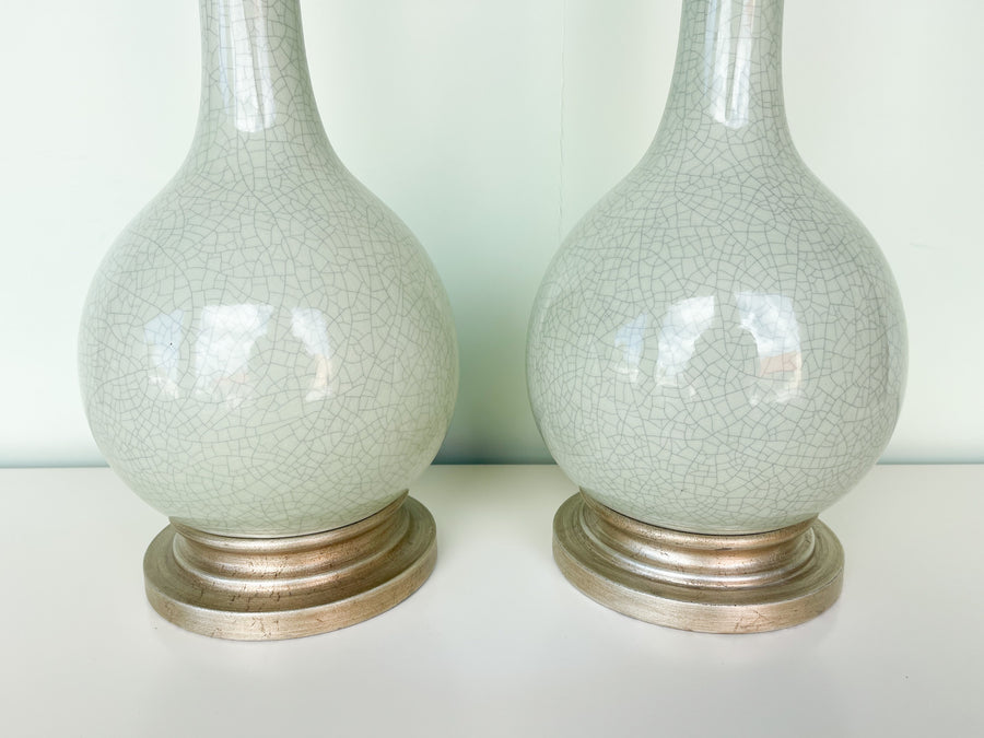 Pair of Celadon Crackle Lamps