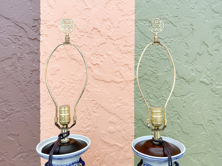 Pair of Blue and White Chinoiserie Lamps