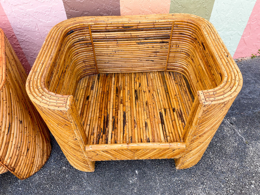 Amazing Pair of Split Bamboo Lounge Chairs