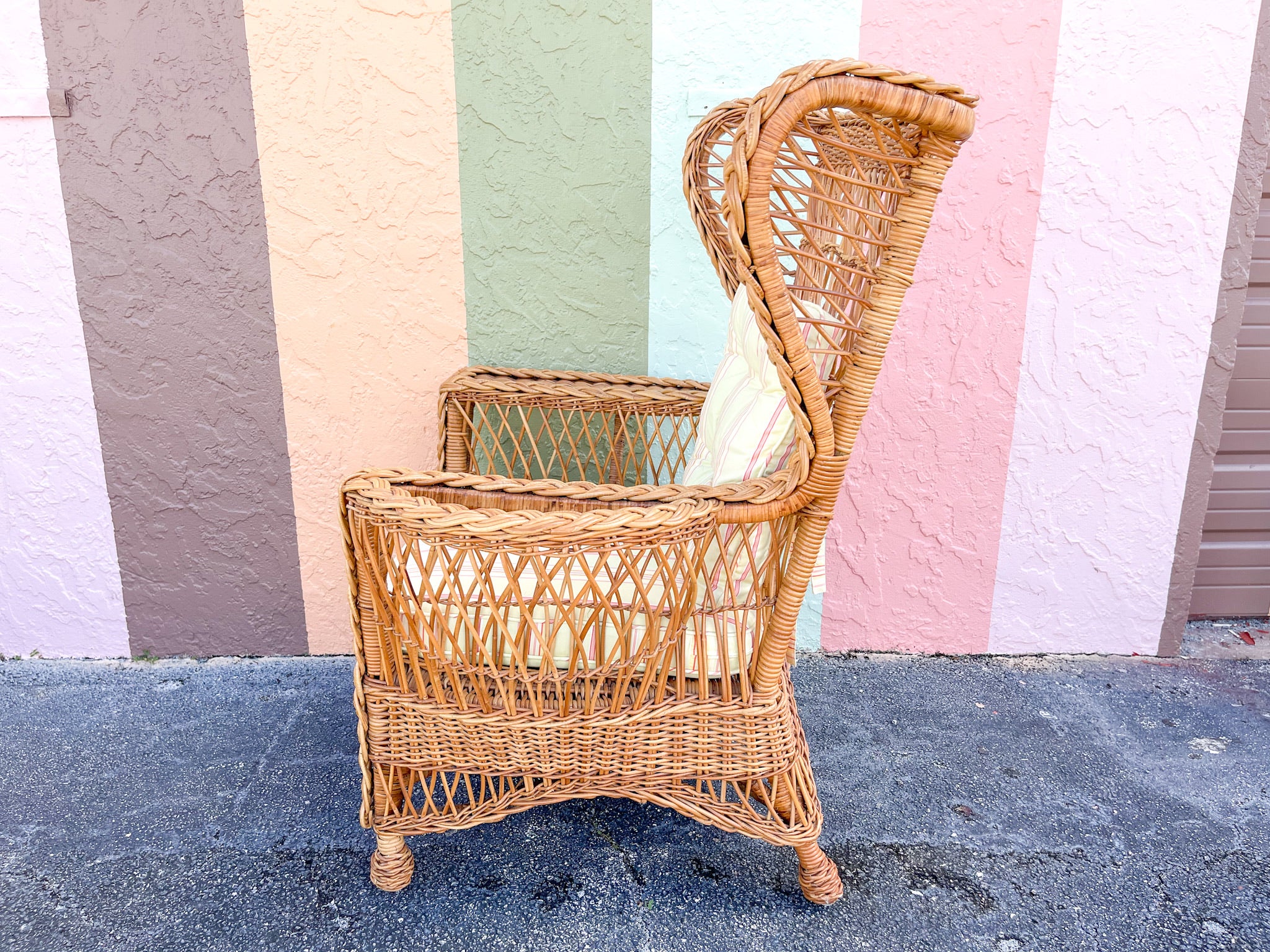 Vintage rattan wingback cheap chair