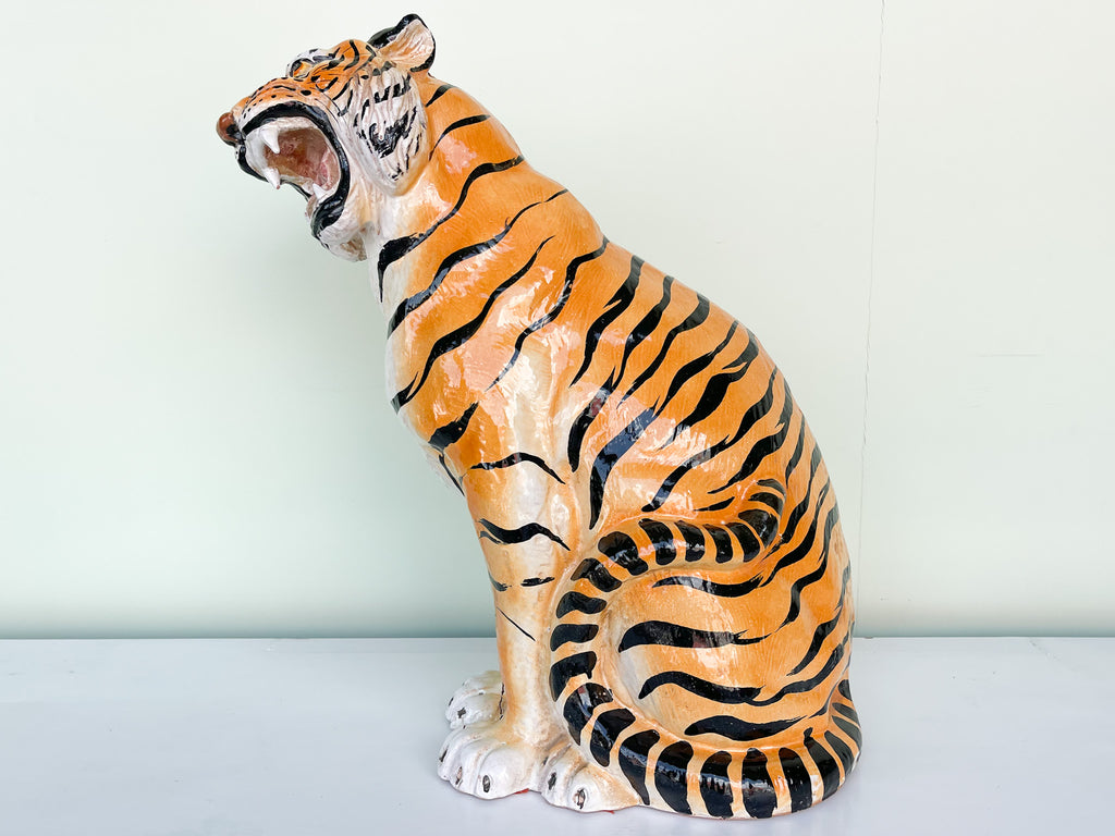 Glazed Italian Terracotta Roaring Tiger Statue