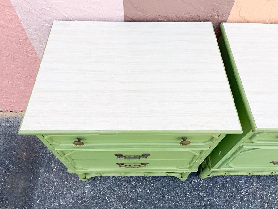 Pair of Ficks Reed Green Nightstands