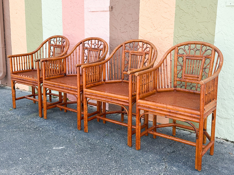 Pair of Tortoiseshell Rattan Brighton Style Chairs