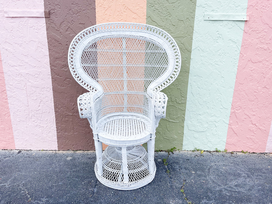Petite White Rattan Peacock Chair