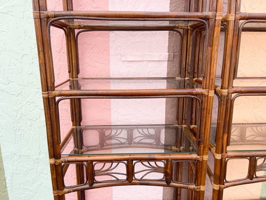 Pair of Island Chic Rattan Etageres
