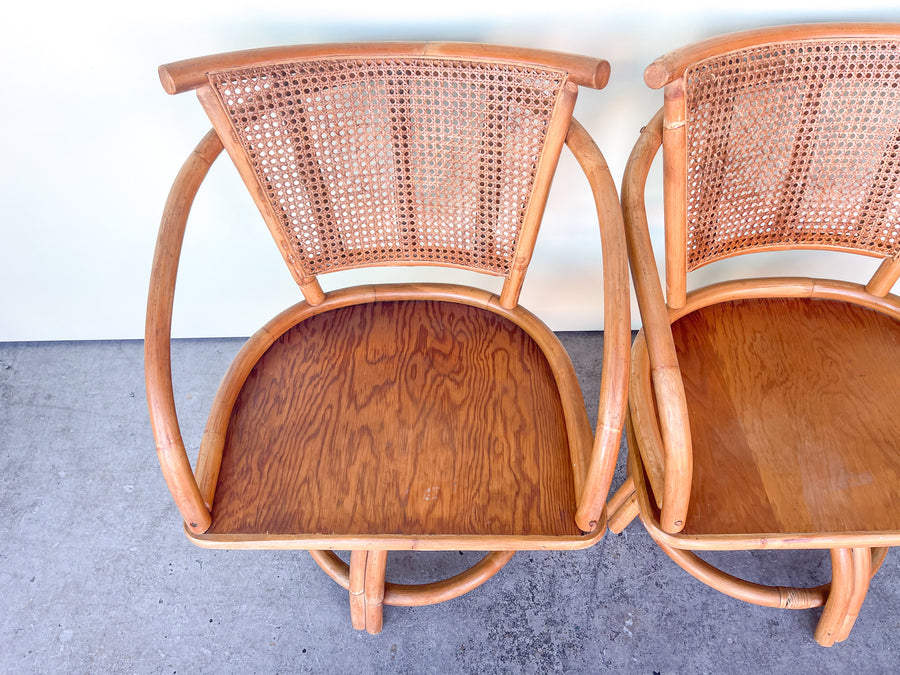 Pair of Sweet Cane and Rattan Pagoda Chairs