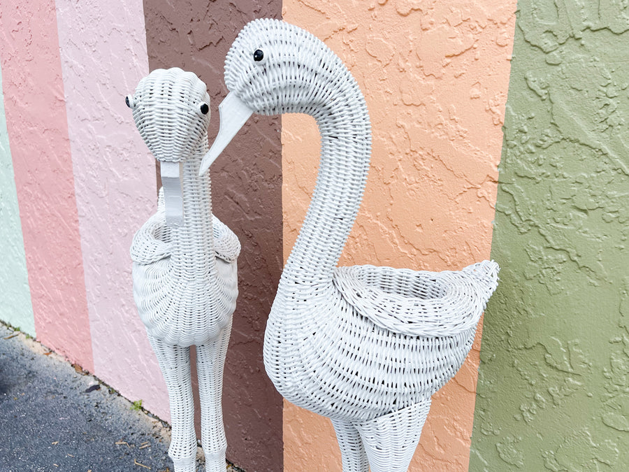 Pair of Fab Wicker Flamingo Planters