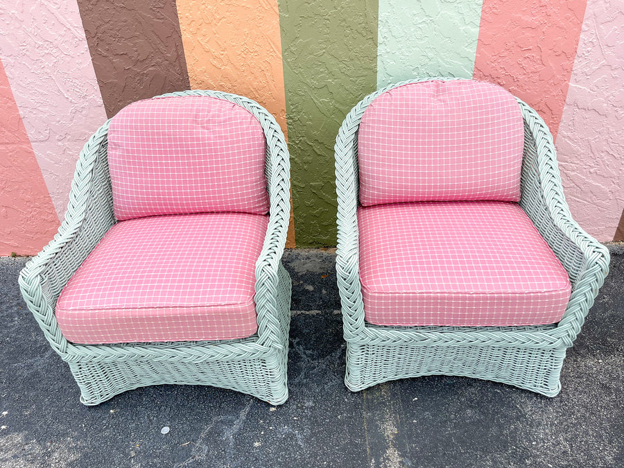 Pair of Preppy Braided Rattan Lounge Chairs
