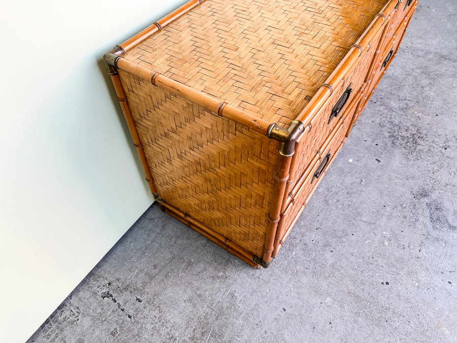 Pair of Island Style Woven Rattan Nightstands