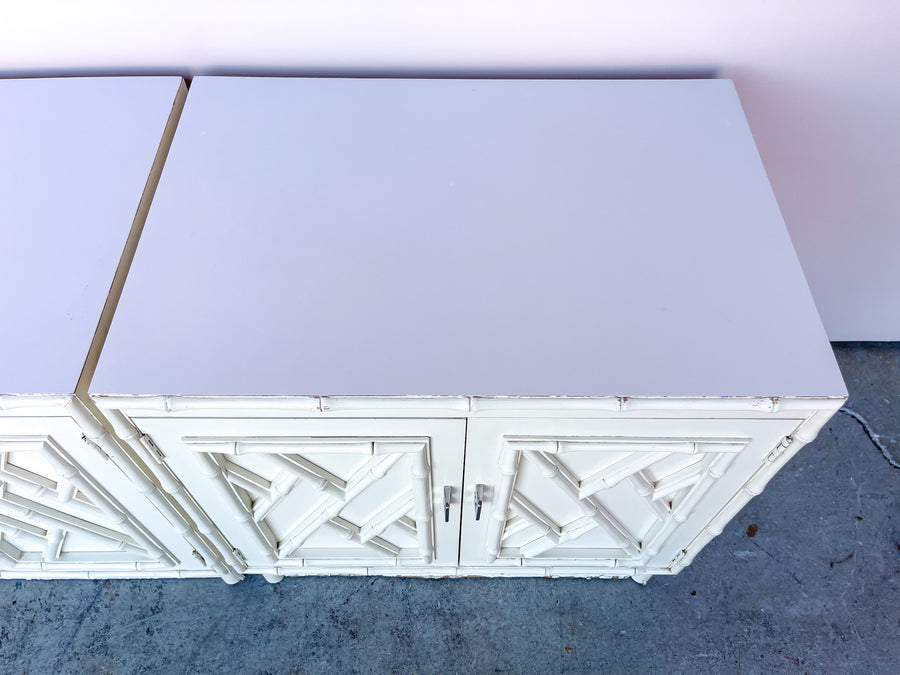 Pair of Faux Bamboo Chippendale Nightstands