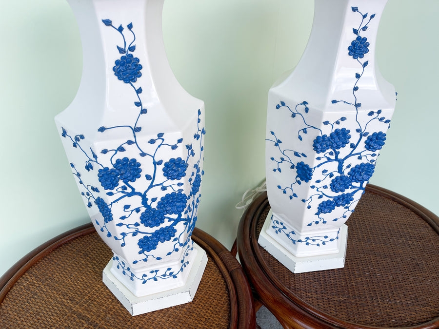 Pair of Blue and White Floral Icing Lamps