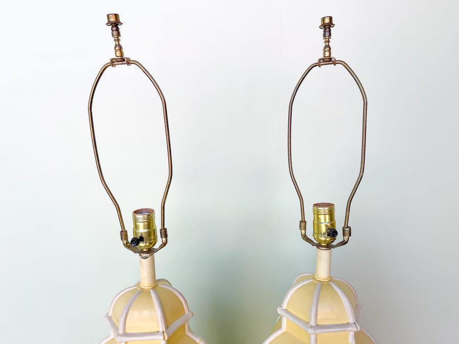 Pair of Faux Bamboo Yellow Lamps