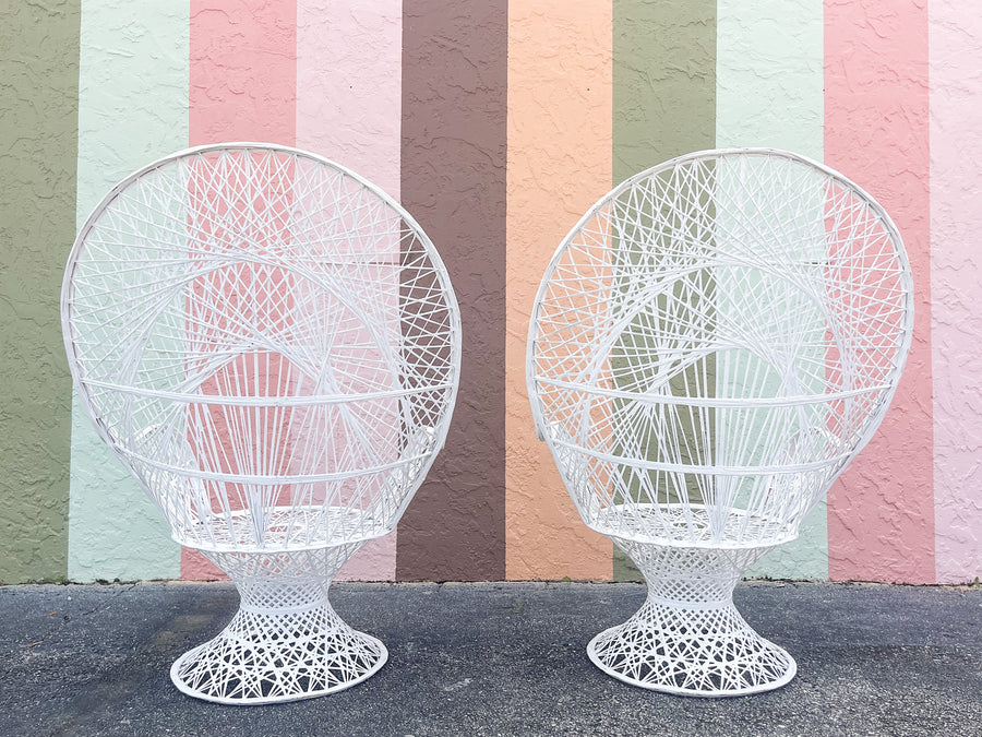 Pair of Chic White Webspun Peacock Chairs