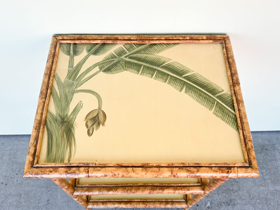 Painted Palm Rattan Side Table