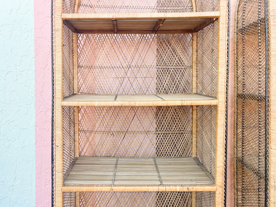 Pair of Coastal Buri Rattan Etageres