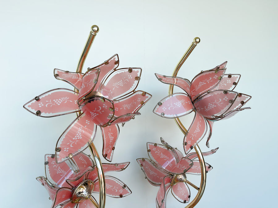 Pair of Pink Lotus Flower Lamps
