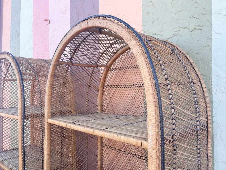 Pair of Coastal Buri Rattan Etageres