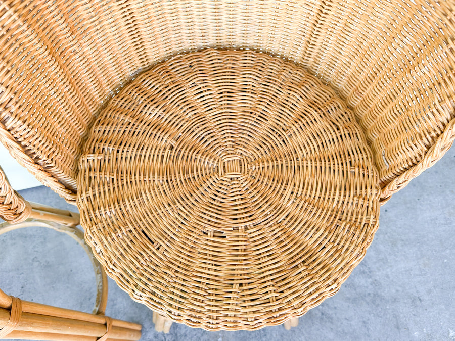 Pair of Braided Rattan and Wicker Bar Stools
