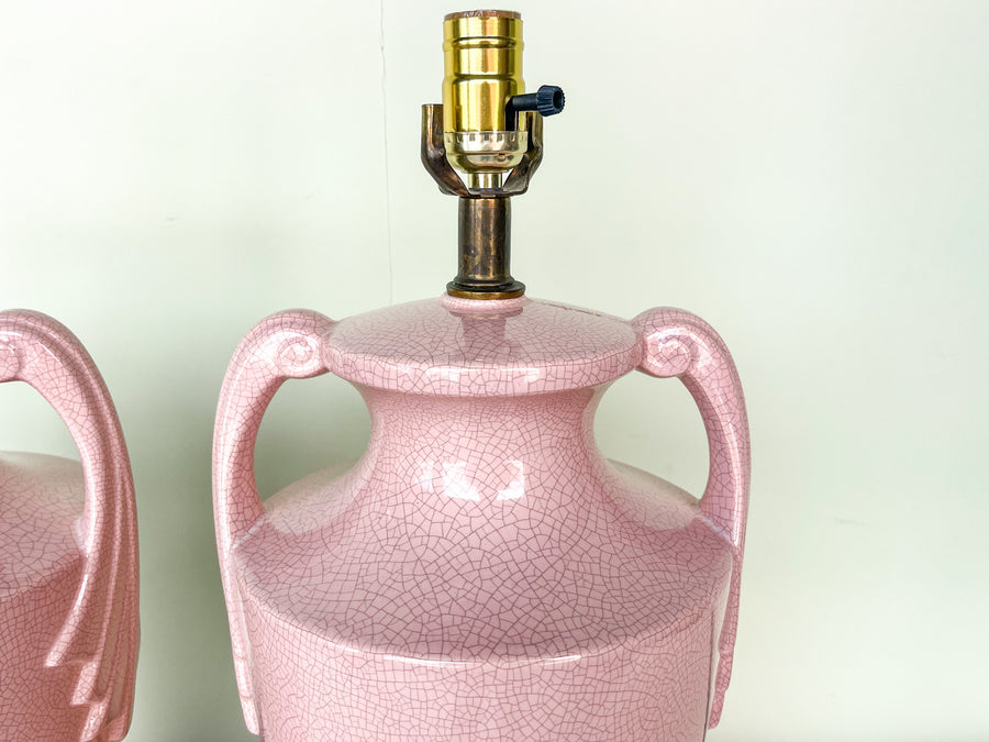 Pair of Pink Chic Crackle Lamps