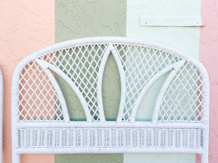 Pair of Palm Frond Wicker Twin Headboards