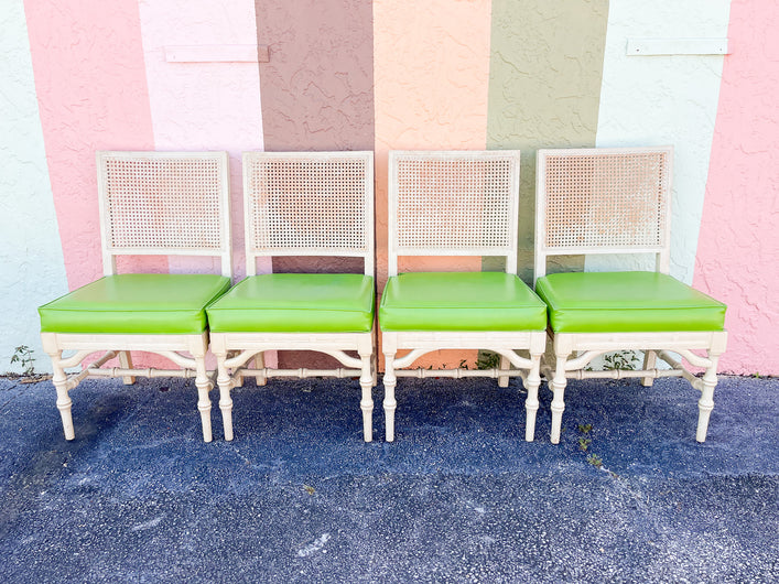 Set of Four 1960s Faux Bamboo and Cane Chairs
