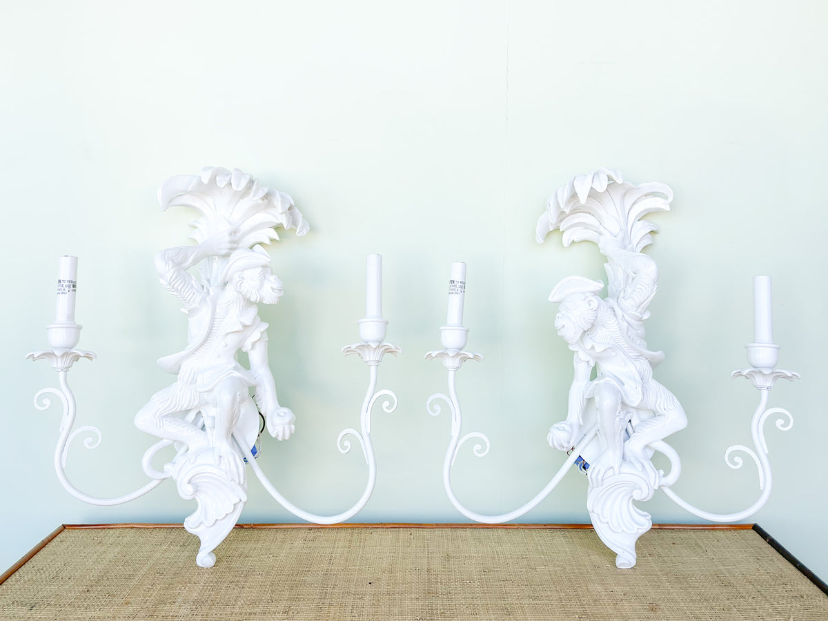 Pair of Lacquered Monkey Wall Sconces