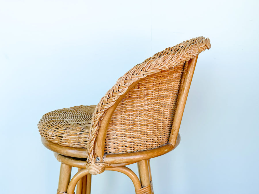 Pair of Braided Rattan and Wicker Bar Stools