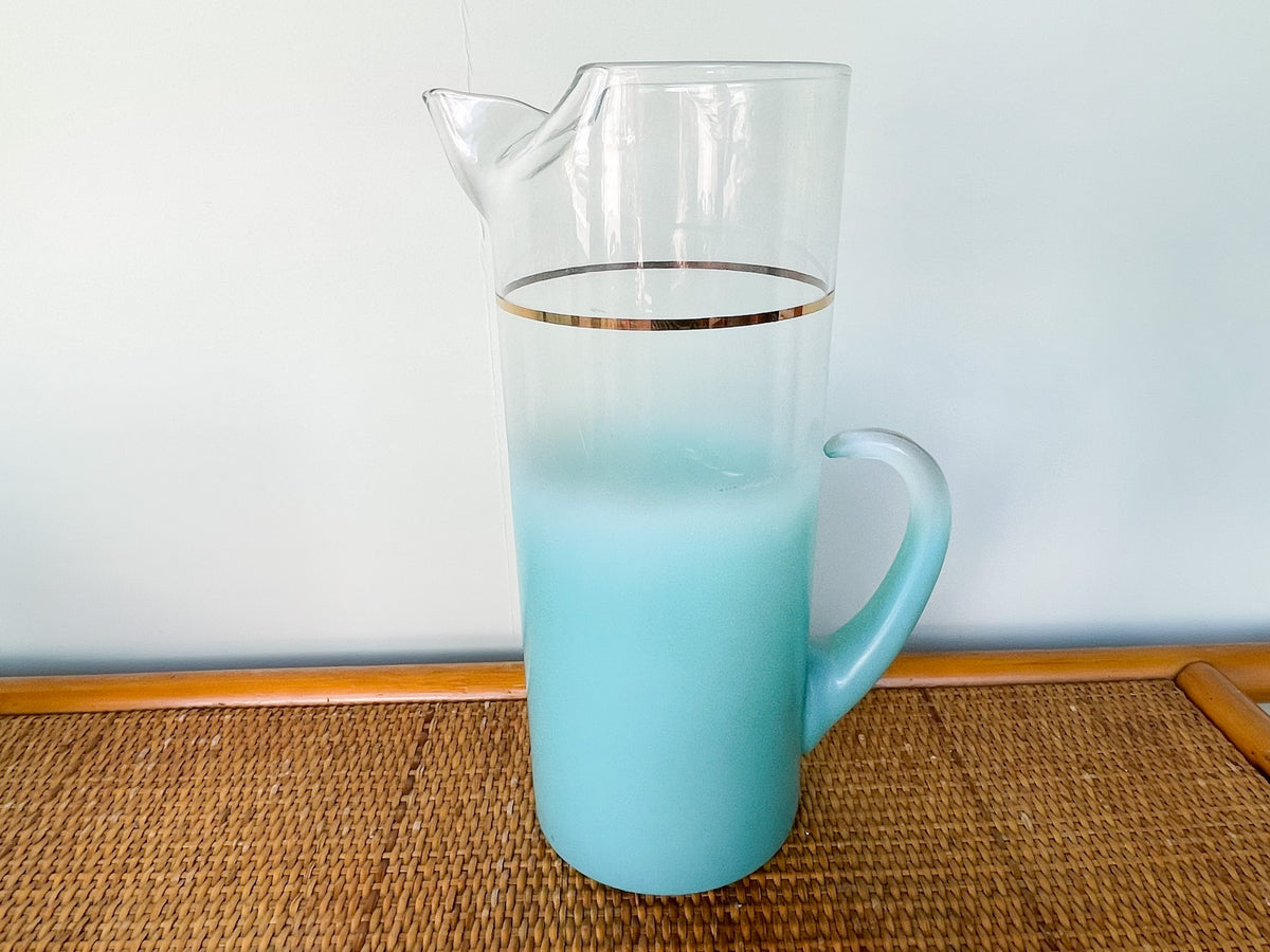 1950s Aqua Pitcher and Set of Six Glasses