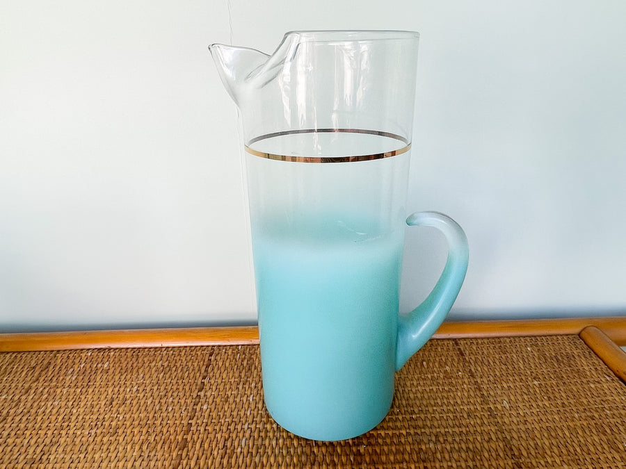 1950s Aqua Pitcher and Set of Six Glasses