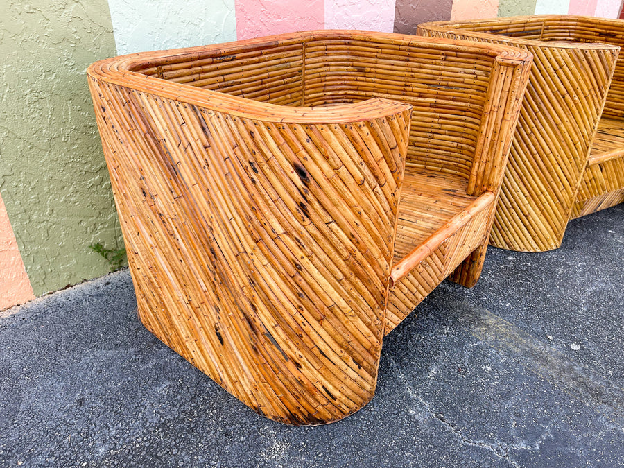 Amazing Pair of Split Bamboo Lounge Chairs