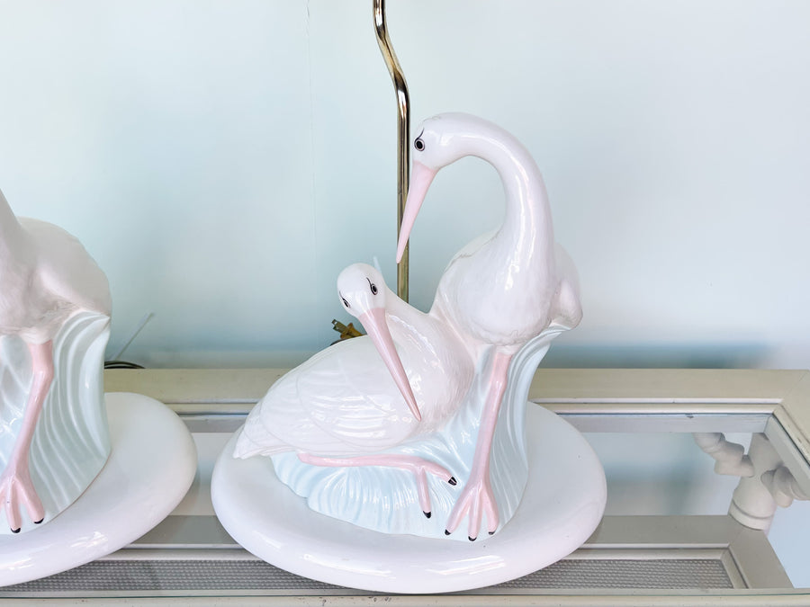 Pair of Old Florida Ibis Lamps