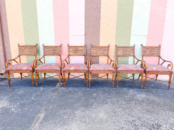 Set of Six Rattan Alligator Dining Chairs