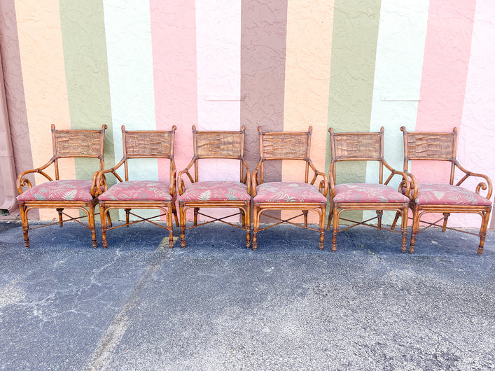 Set of Six Rattan Alligator Dining Chairs