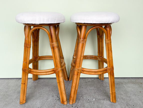 Pair of Island Style Rattan Bar Stools