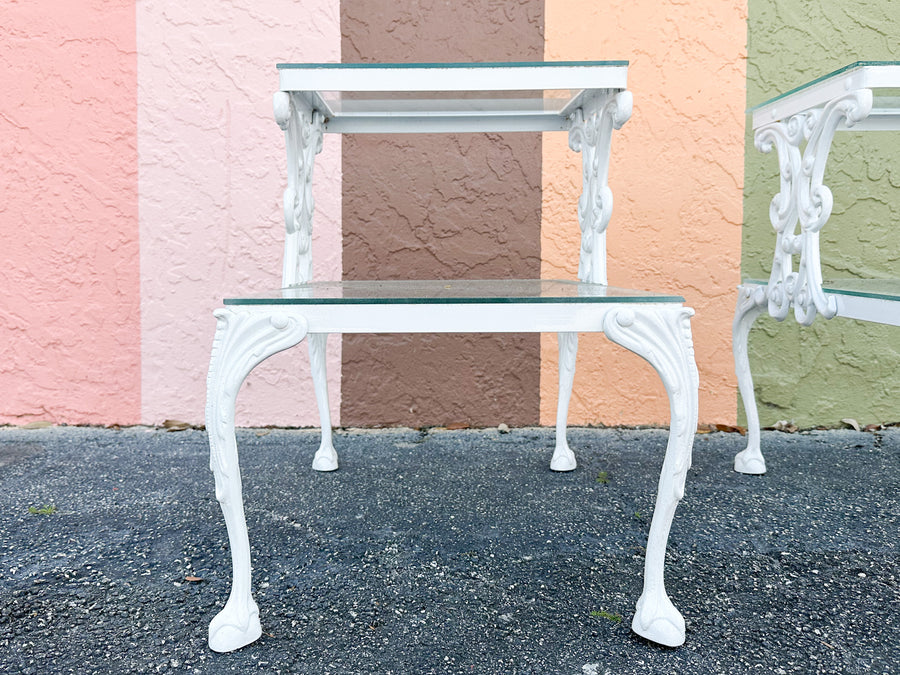 Pair of Palm Beach Chic Two Tier Side Tables