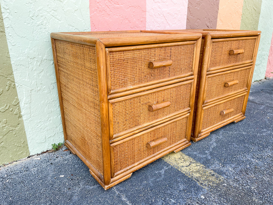 Pair of Rattan and Seagrass Nightstands