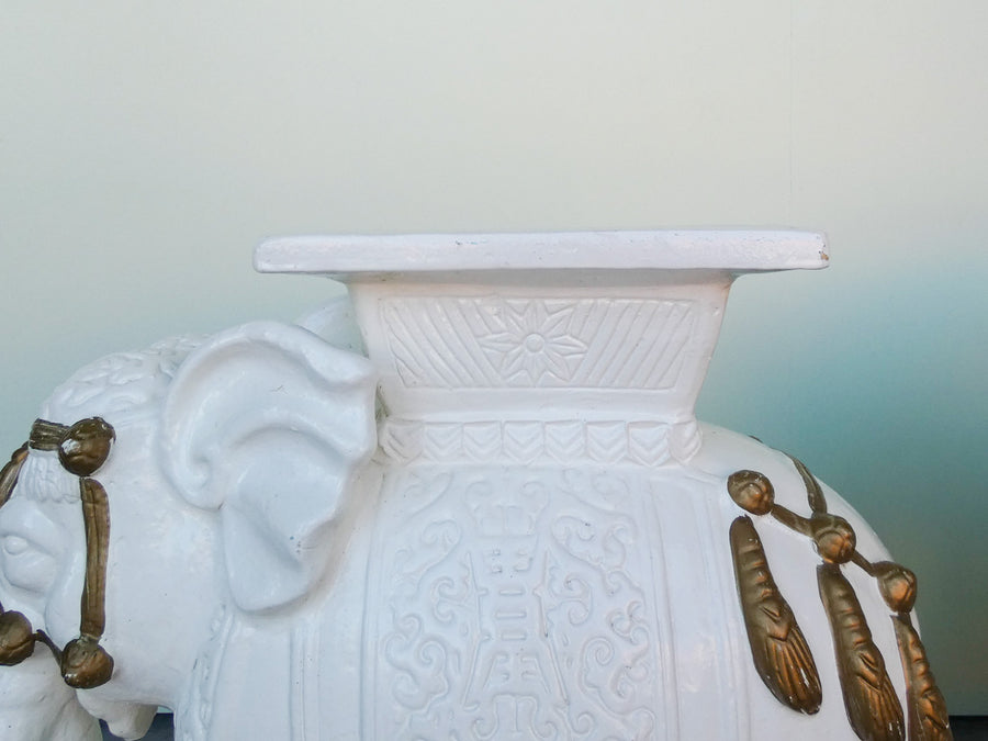 Pair of White Elephant Terracotta Garden Seats