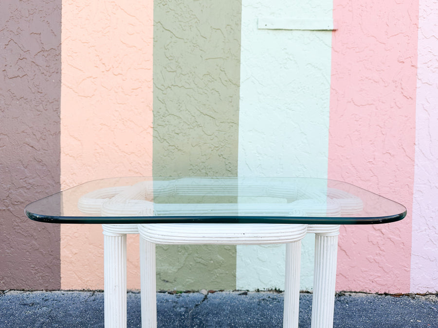 Pair of Geometric Pencil Reed Rattan Side Tables
