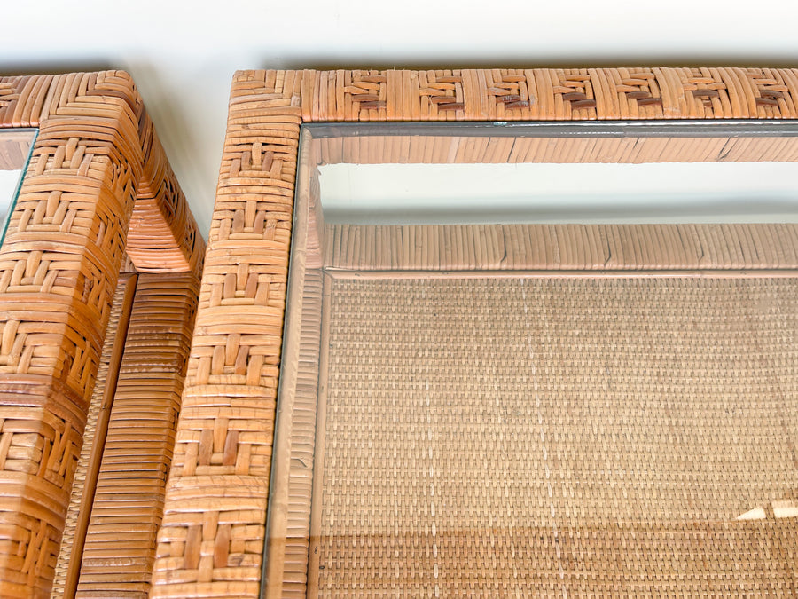 Pair of Billy Baldwin Style Rattan Wrapped Side Tables