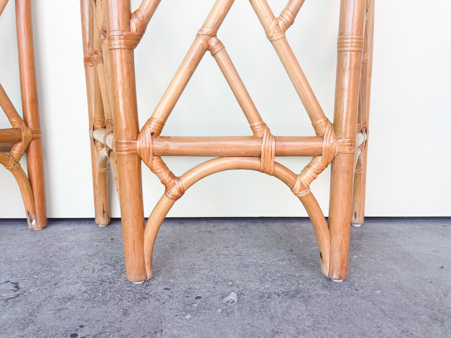 Pair of Rattan Chippendale Demilunes