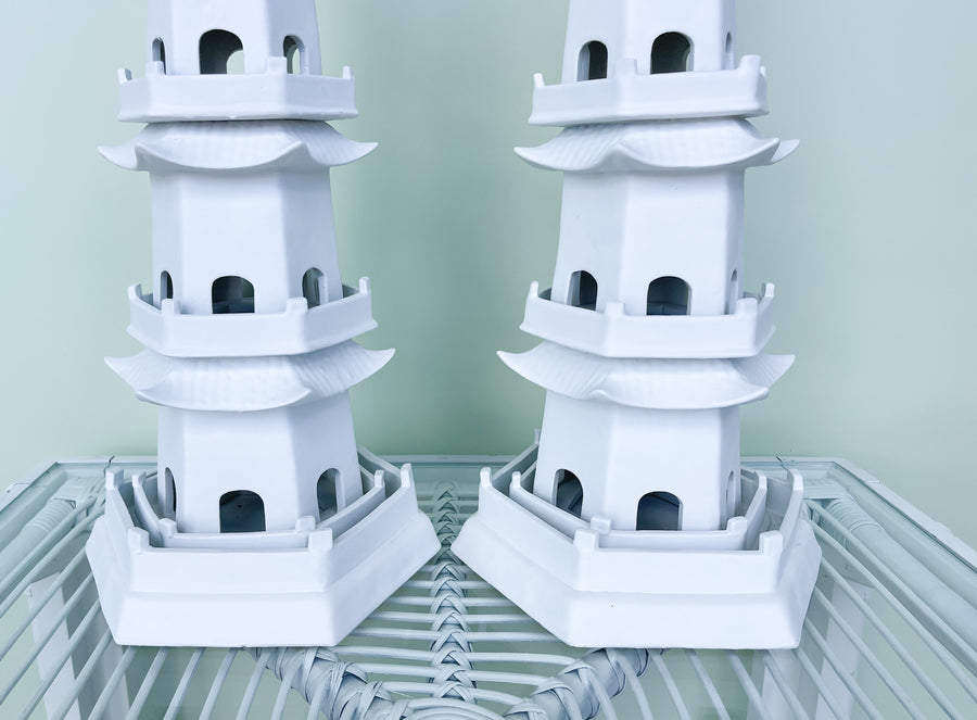 Pair of Modern Ceramic Pagoda Tulipieres